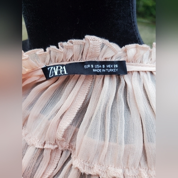 ZARA ruffle blouse large blush short sleeved top Sz Small blushpink - Picture 11 of 14